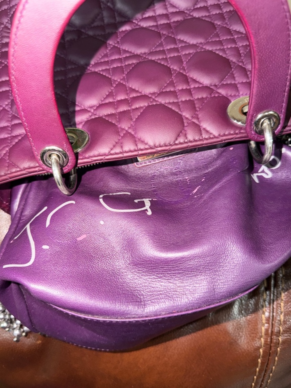 ‼️Authentic Christian Dior Lady Dior Cannage Medium Plum Leather Satchel Bag - Picture 11 of 16
